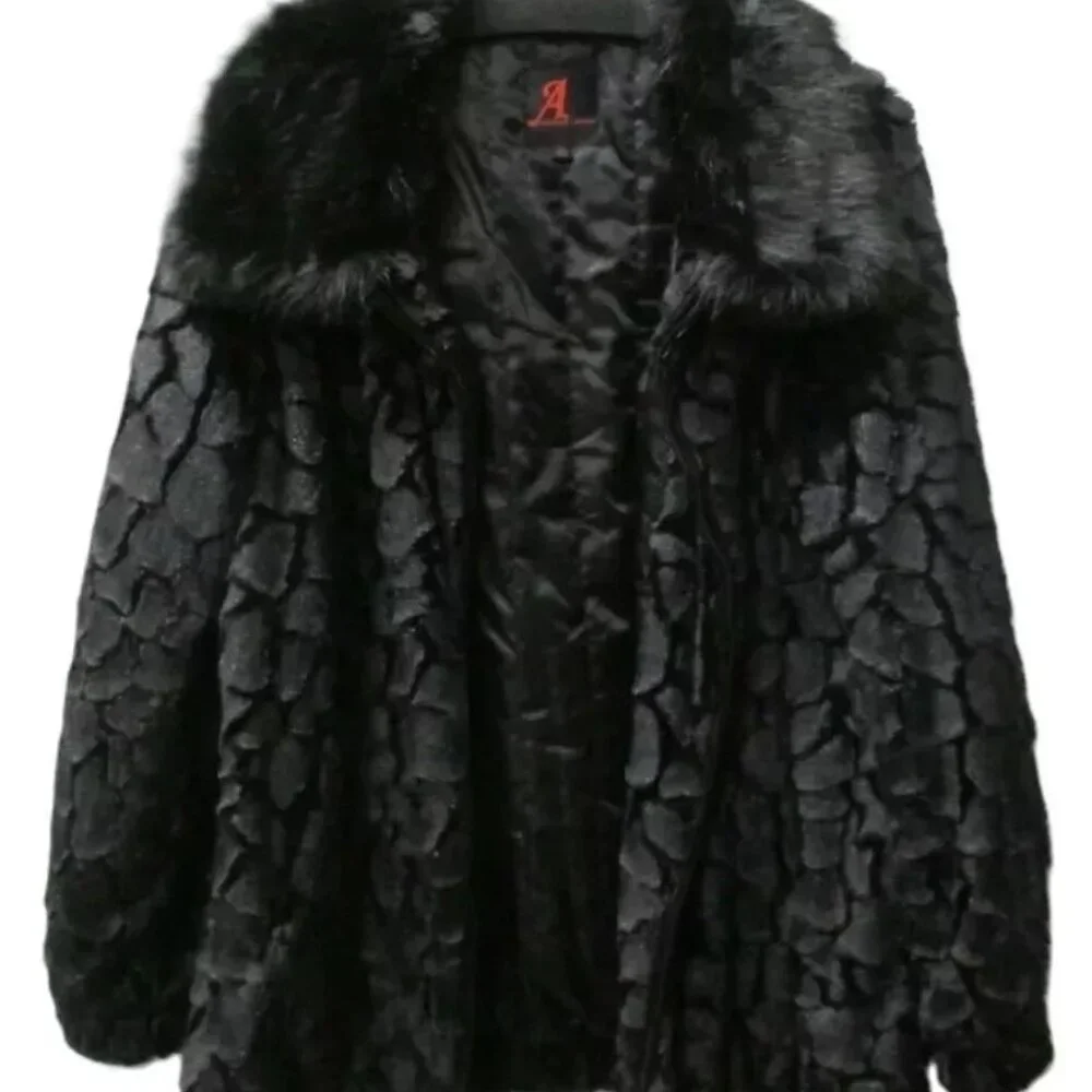 ADRIENNE LANDAU BLACK COLLARED FAUX FUR LONG SLEEVE JACKET COAT LG & XL NWT $275 - Picture 6 of 10